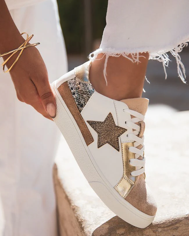 Basket femme python doré étoile à lacets - Carla