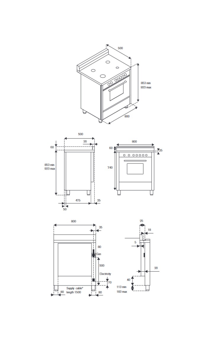 La Germania AMN855GXV/24 Americana Cuisine de accosto cm. 80 x 50 - four inox 1 gaz + 5 brûlures au gaz – Image 3